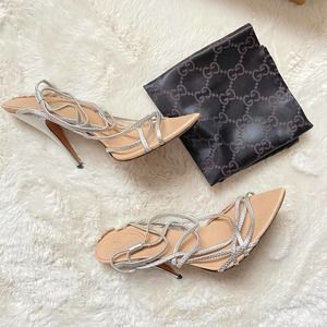 Authentic Silver Strappy Gucci Heels with Dustbag Size 37 1/2